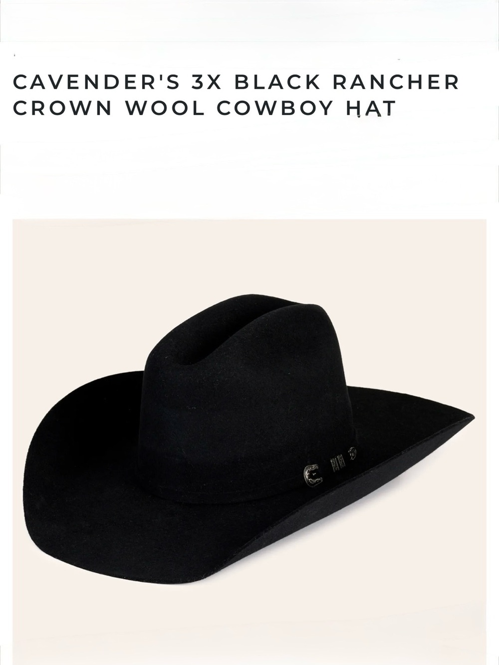 CAVENDER'S 3X BLACK RANCHER CROWN WOOL COWBOY HAT